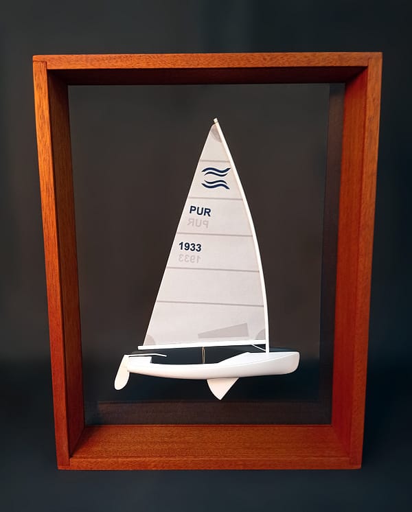 Finn Dinghy (4,5 mts) Custom Framed Half Model with sails and mast