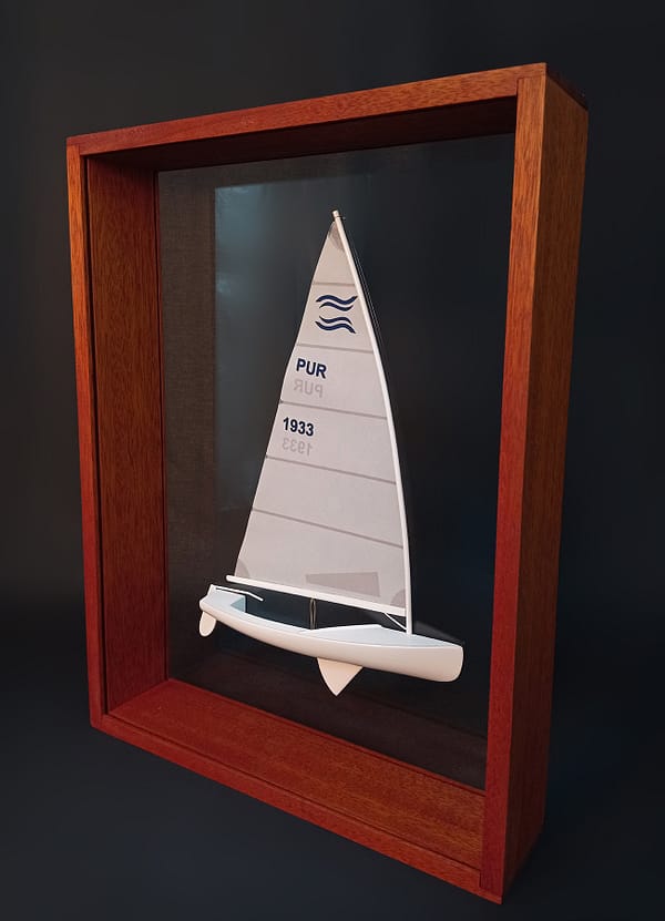 Finn Dinghy (4,5 mts) Custom Framed Half Model with sails and mast